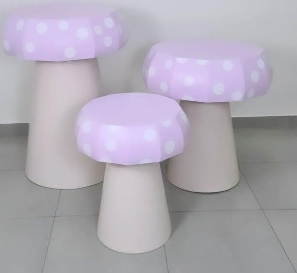 Trio Mesa Cogumelo Rosa - Fabricando Festa Por RFProvençais