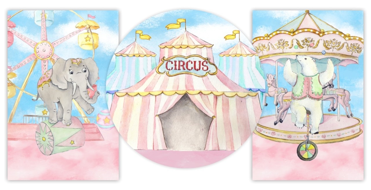 Circo Rosa Aquarelado Trio   Vintage - Fabricando Festa Por RFProvençais