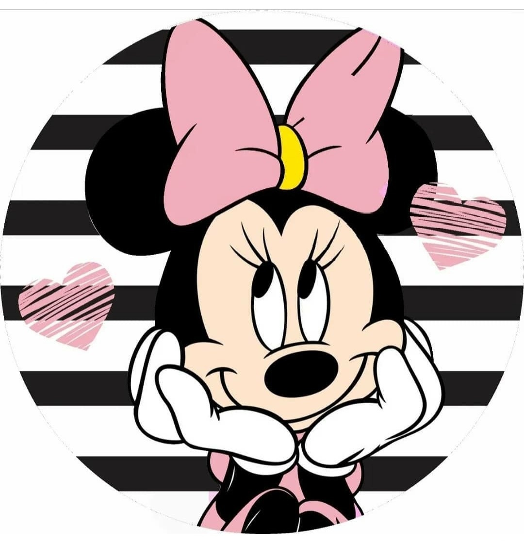 Minnie Rosa Fundo Branco E Preto Redondo  - Fabricando Festa Por RFProvençais