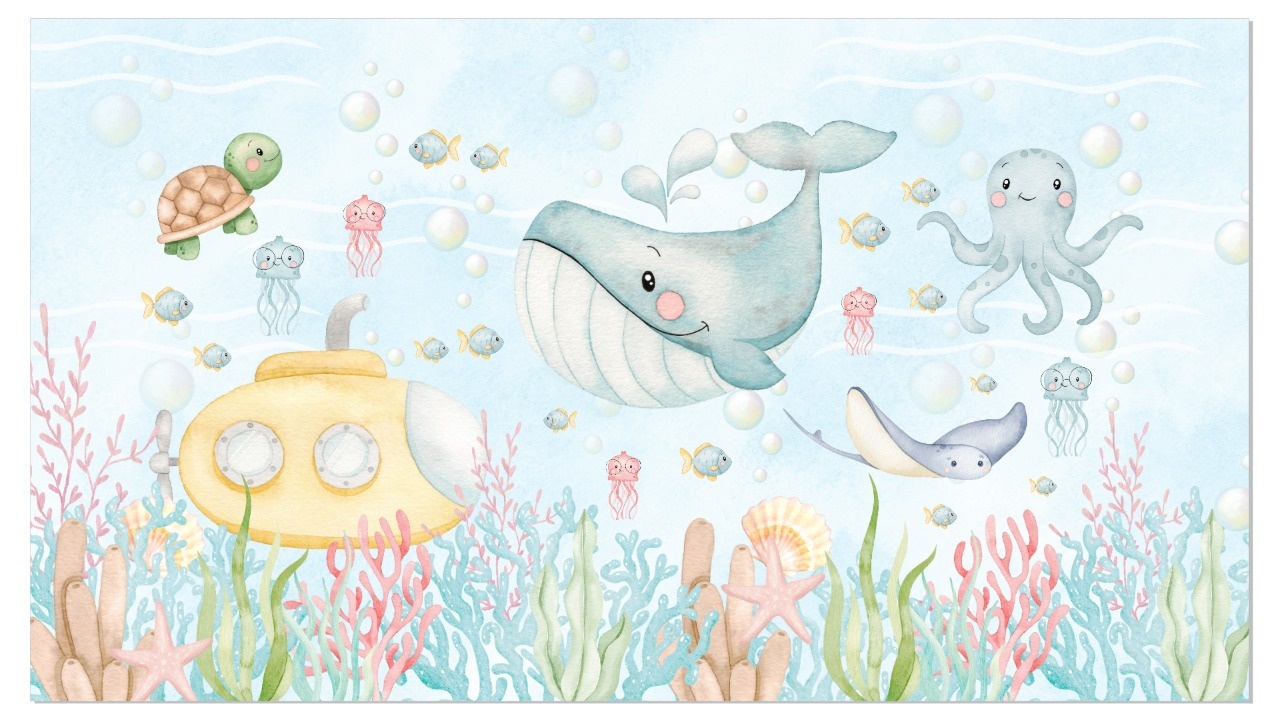 Fundo Do Mar Aquarelado Neutro 5M   - Fabricando Festa Por RFProvençais