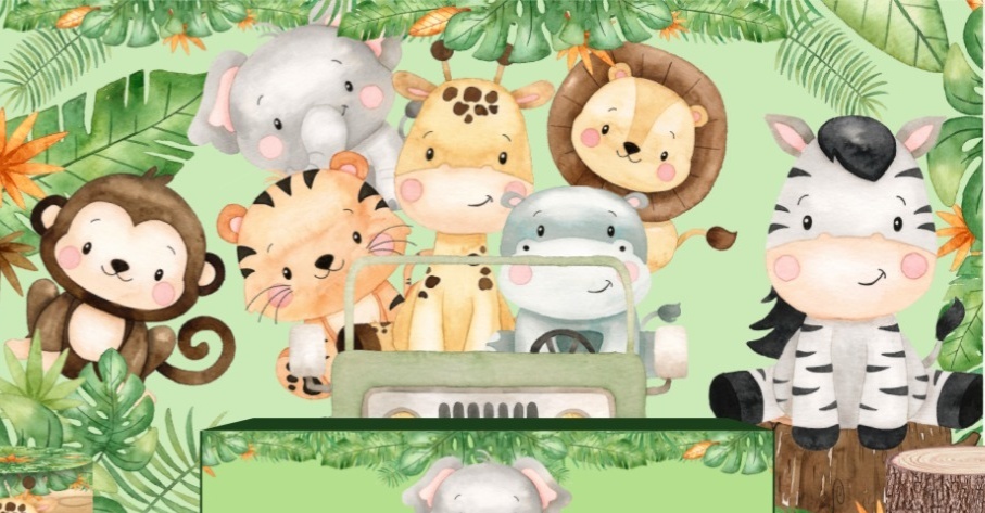 Painel Safari Baby Aquarelado - Fabricando Festa Por RFProvençais