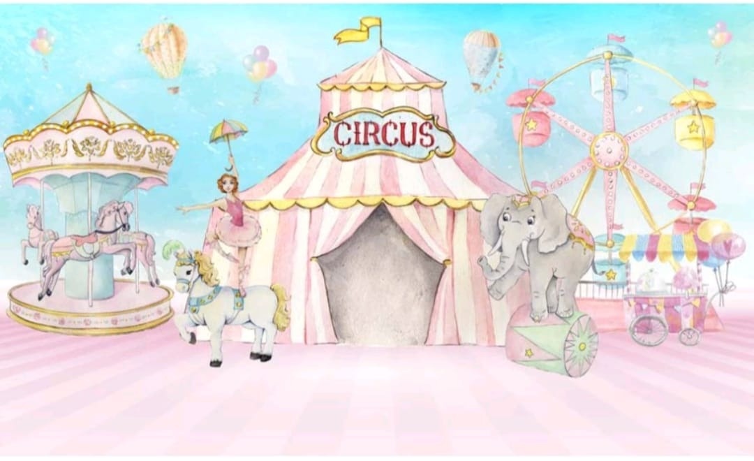Circo Rosa Aquarelado  5M   Vintage - Fabricando Festa Por RFProvençais