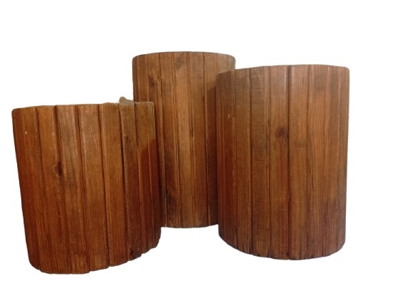 Trio Cilindros Ripados Madeira  - Fabricando Festa Por RFProvençais