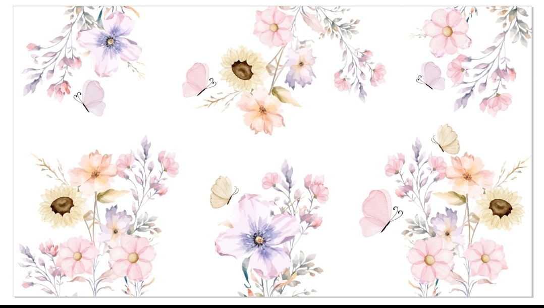 Jardim Flores Aquarela E Borboleta  - Fabricando Festa Por RFProvençais