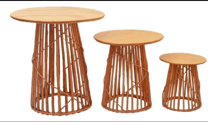 Trio Mesa Vime Pé Palito - Fabricando Festa Por RFProvençais