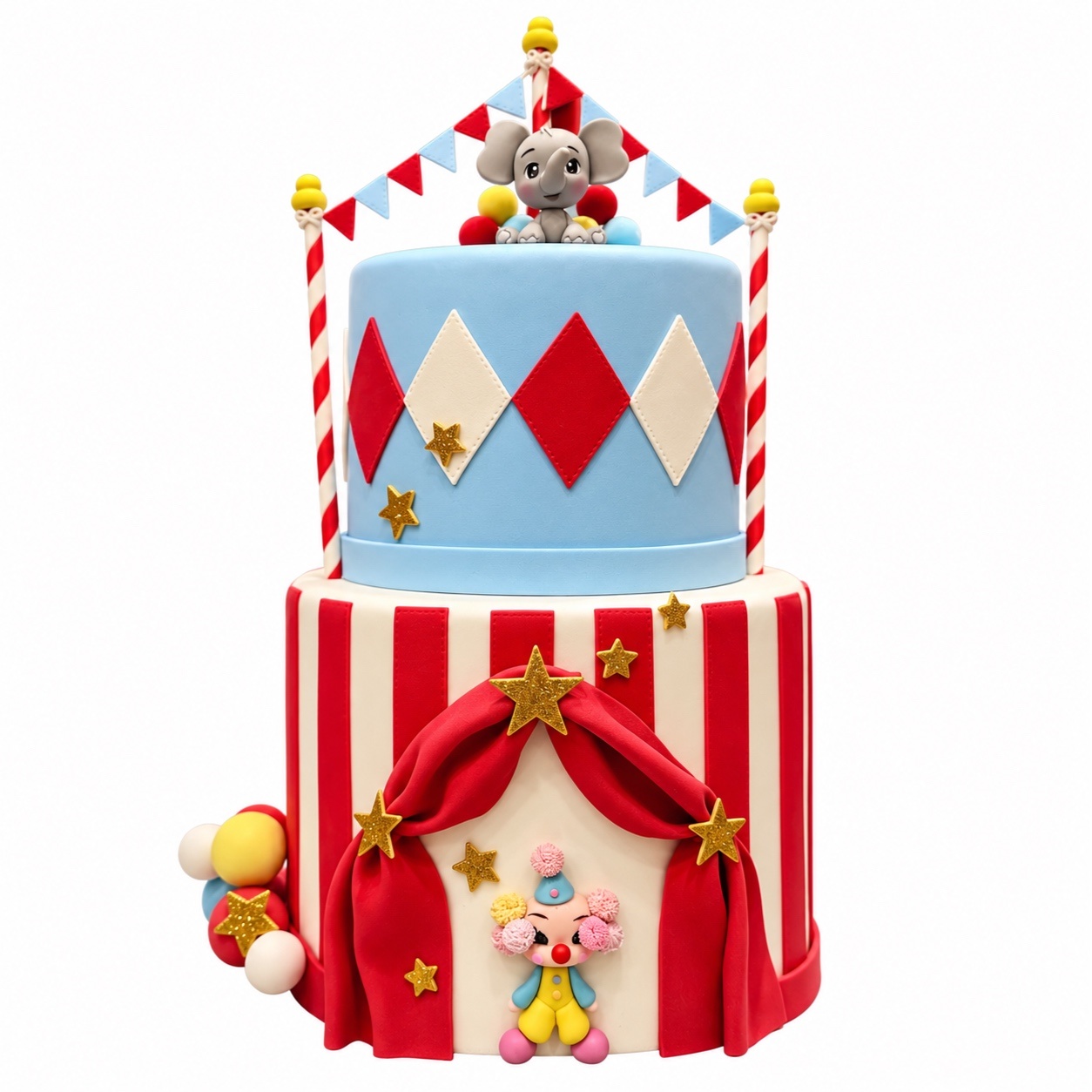Bolo Fake Circo C/ Detalhes Em Biscuit - ARCO FEST - PEGUE E MONTE & DECORAÇÕES