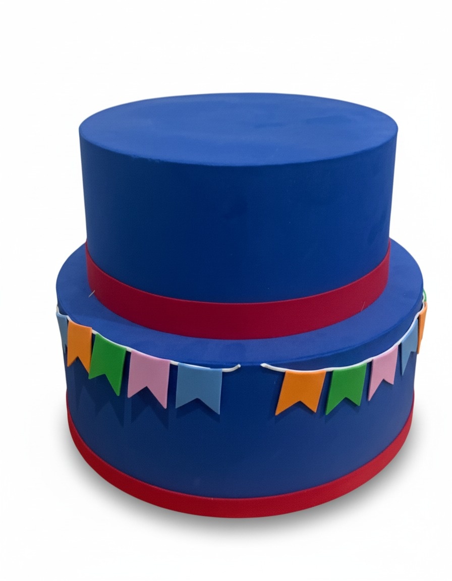 Bolo Fake - Festa Junina Azul - 2 Andares   - ARCO FEST - PEGUE E MONTE & DECORAÇÕES