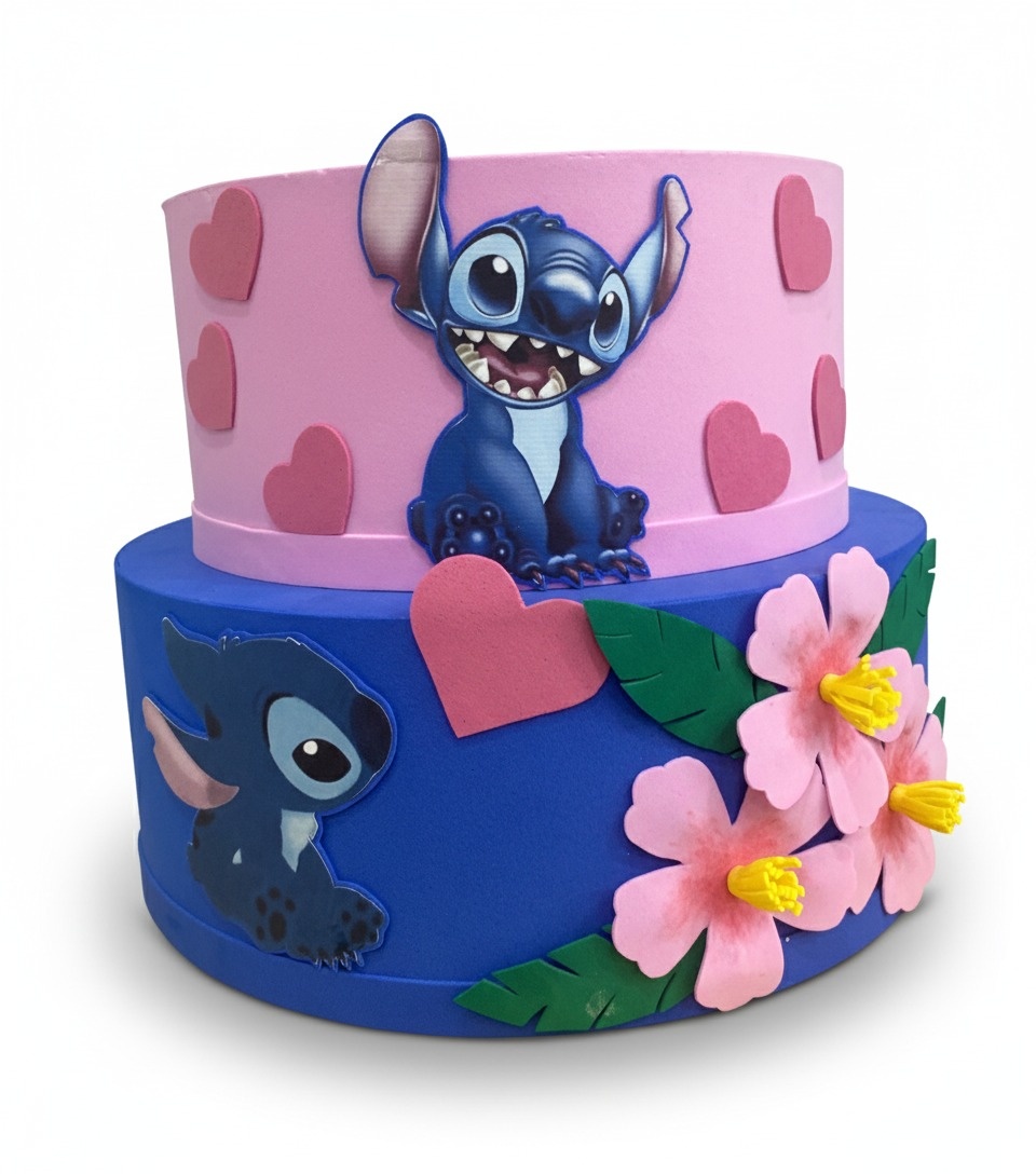 Bolo Fake - Lilo E Stitch - 2 Andares - ARCO FEST - PEGUE E MONTE & DECORAÇÕES