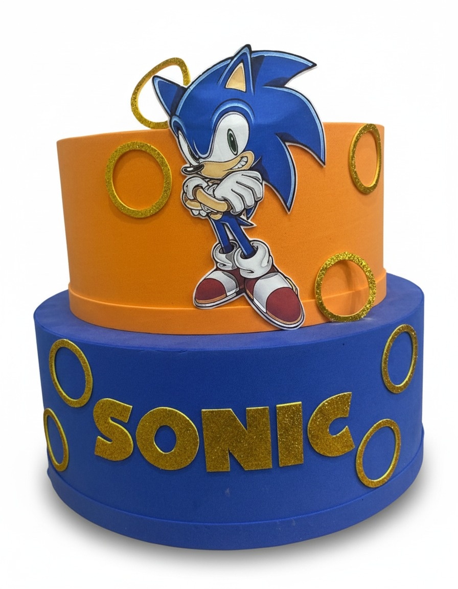 Bolo Fake - Sonic - 2 Andares - ARCO FEST - PEGUE E MONTE & DECORAÇÕES