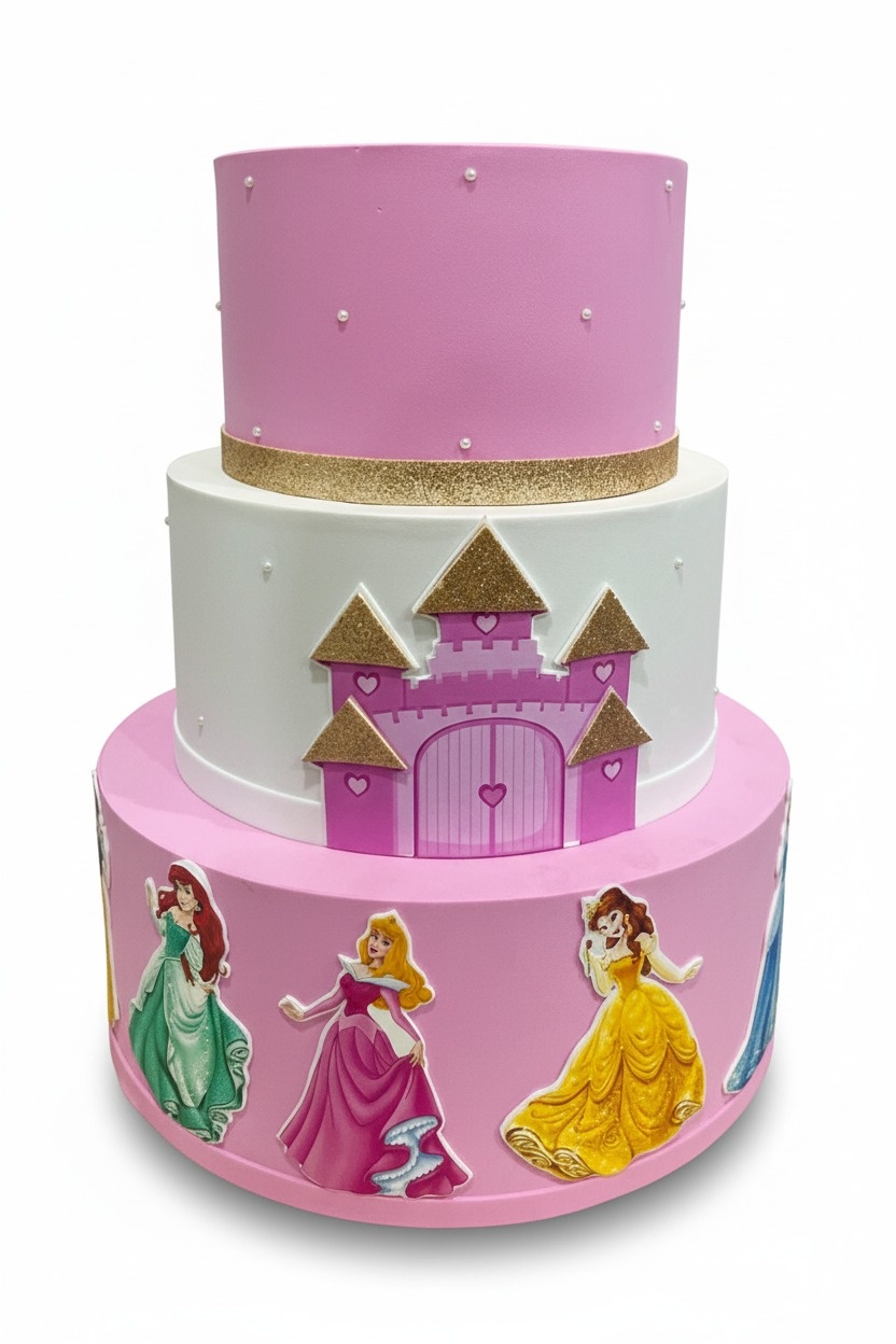 Bolo Fake - Princesas - 3 Andares - ARCO FEST - PEGUE E MONTE & DECORAÇÕES