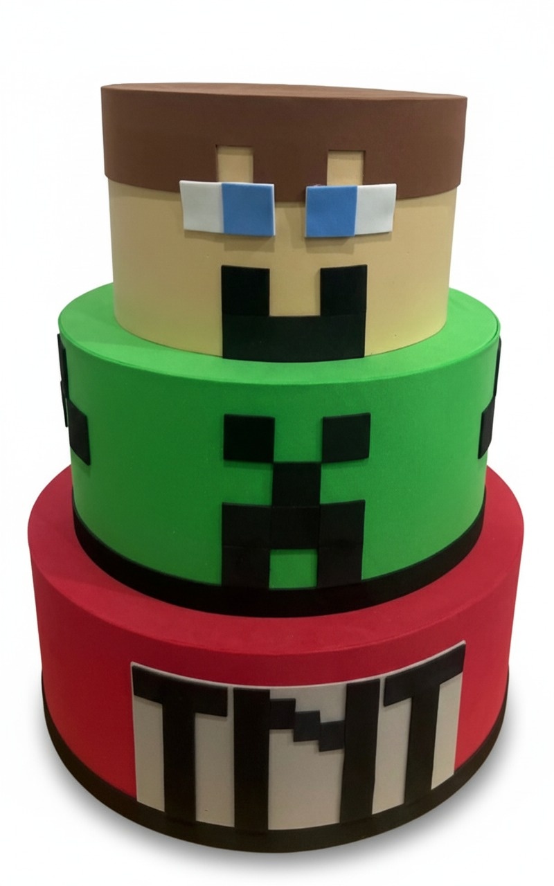 Bolo Fake - Minecraft - 3 Andares   - ARCO FEST - PEGUE E MONTE & DECORAÇÕES