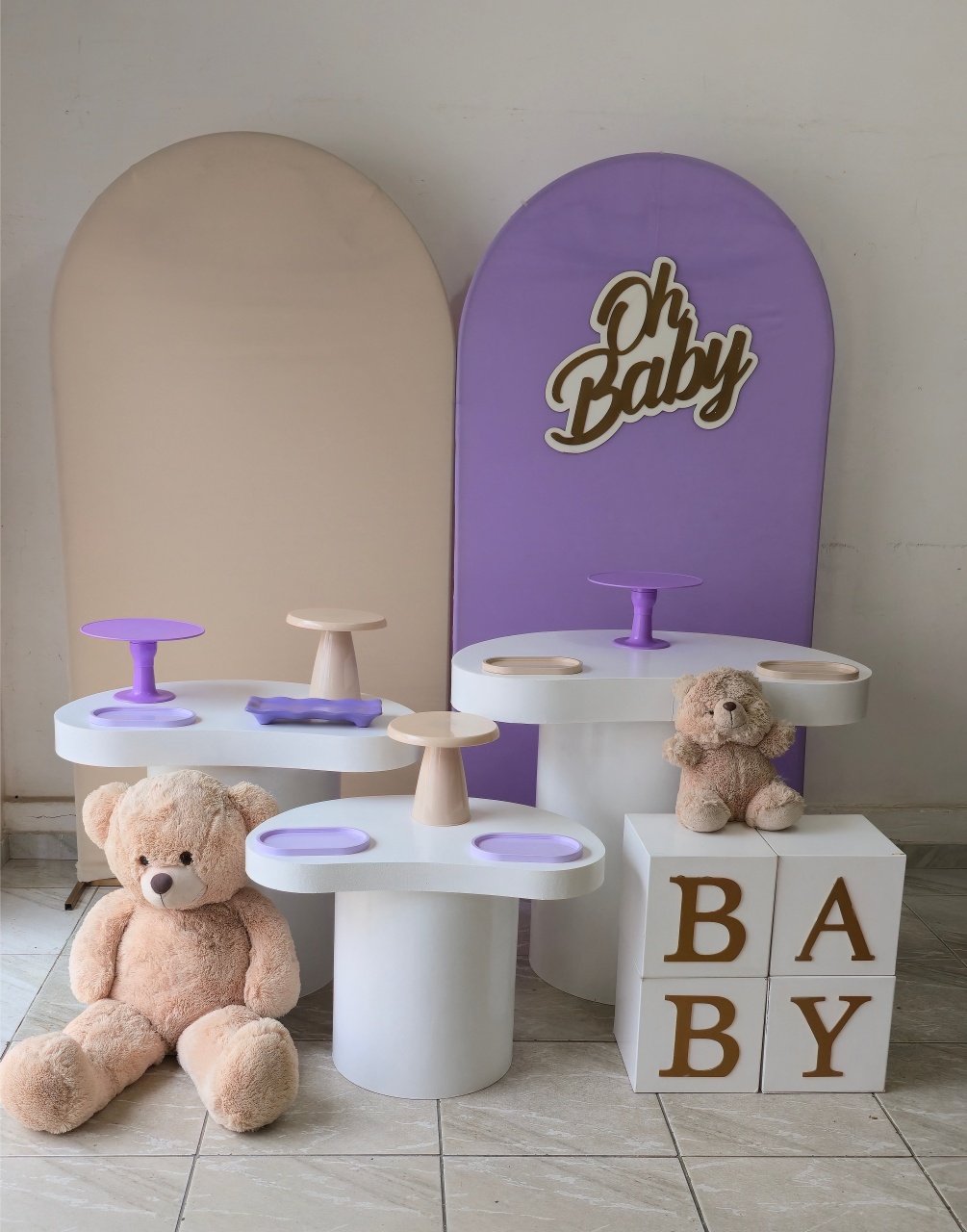 Kit Pegue E Monte- Cha de Bebê Branco/Lilás/Bege - L&N Decorações 