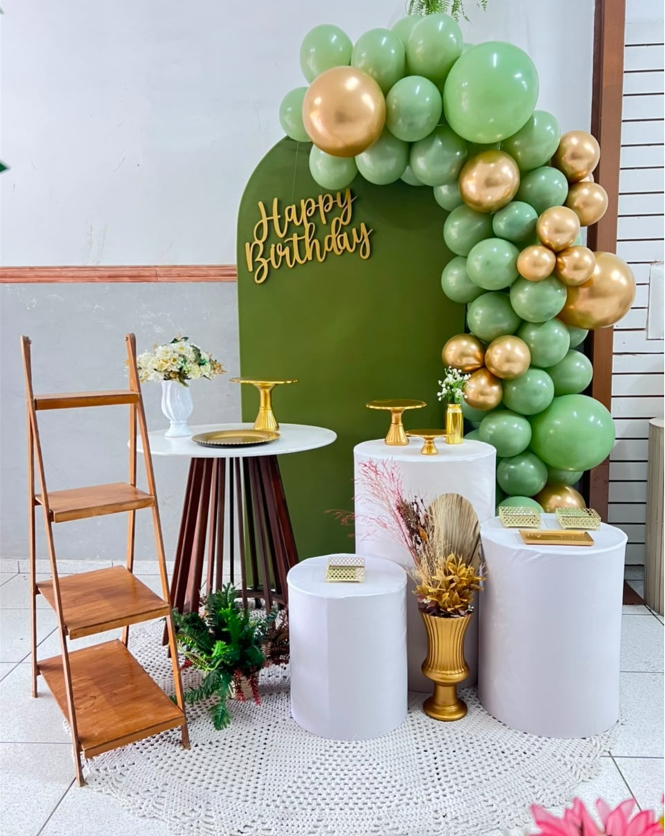 Kit Composição Happy Bithday Verde Musgo - Balões de Menina 