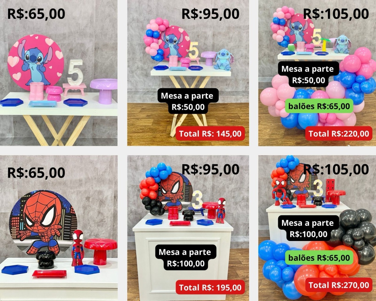 Exemplos de Kits Mesas - Akitem Festa (Thalita Rissato)