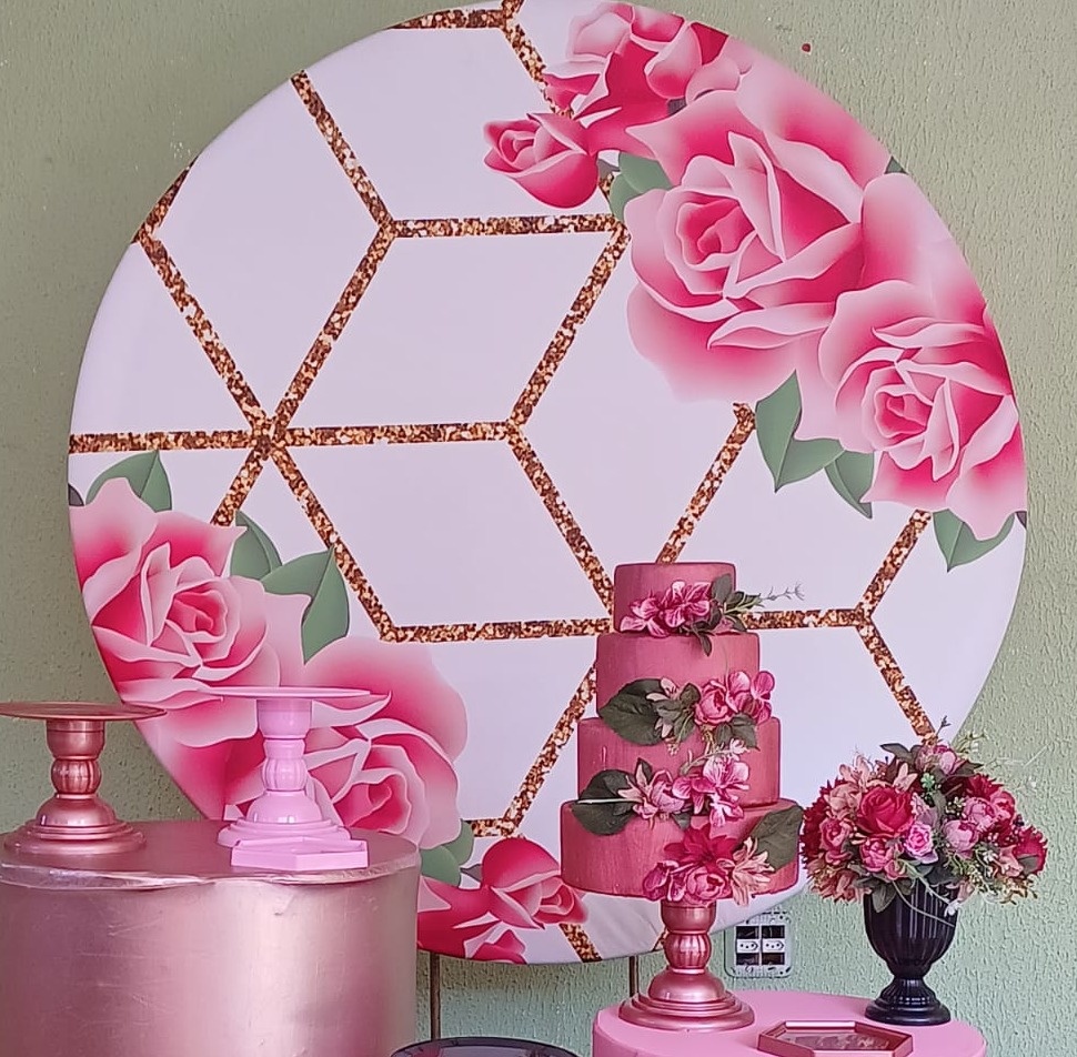 Painel Sublimado Floral Branco Com Rosê - Kecafestas 
