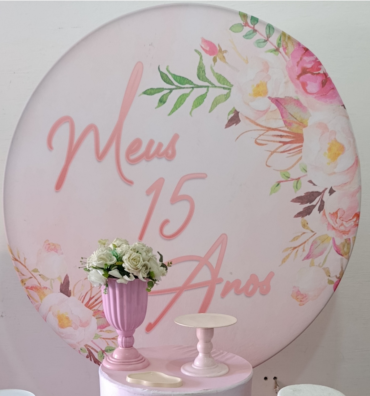 Painel Sublimado 15 Anos Rosê Com Branco  - Kecafestas 