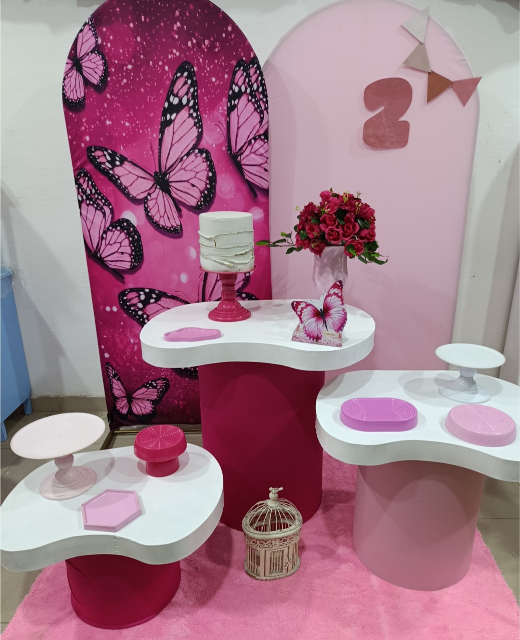 Kit Diamante Borboleta Rosa Mesa Orgânica - Kecafestas 