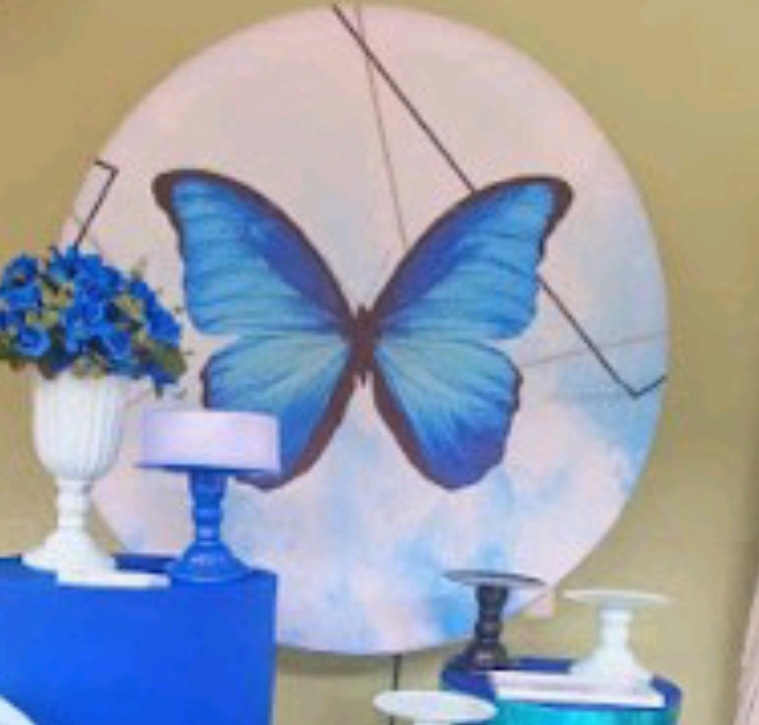 Painel Sublimado Borboleta Azul  - Kecafestas 