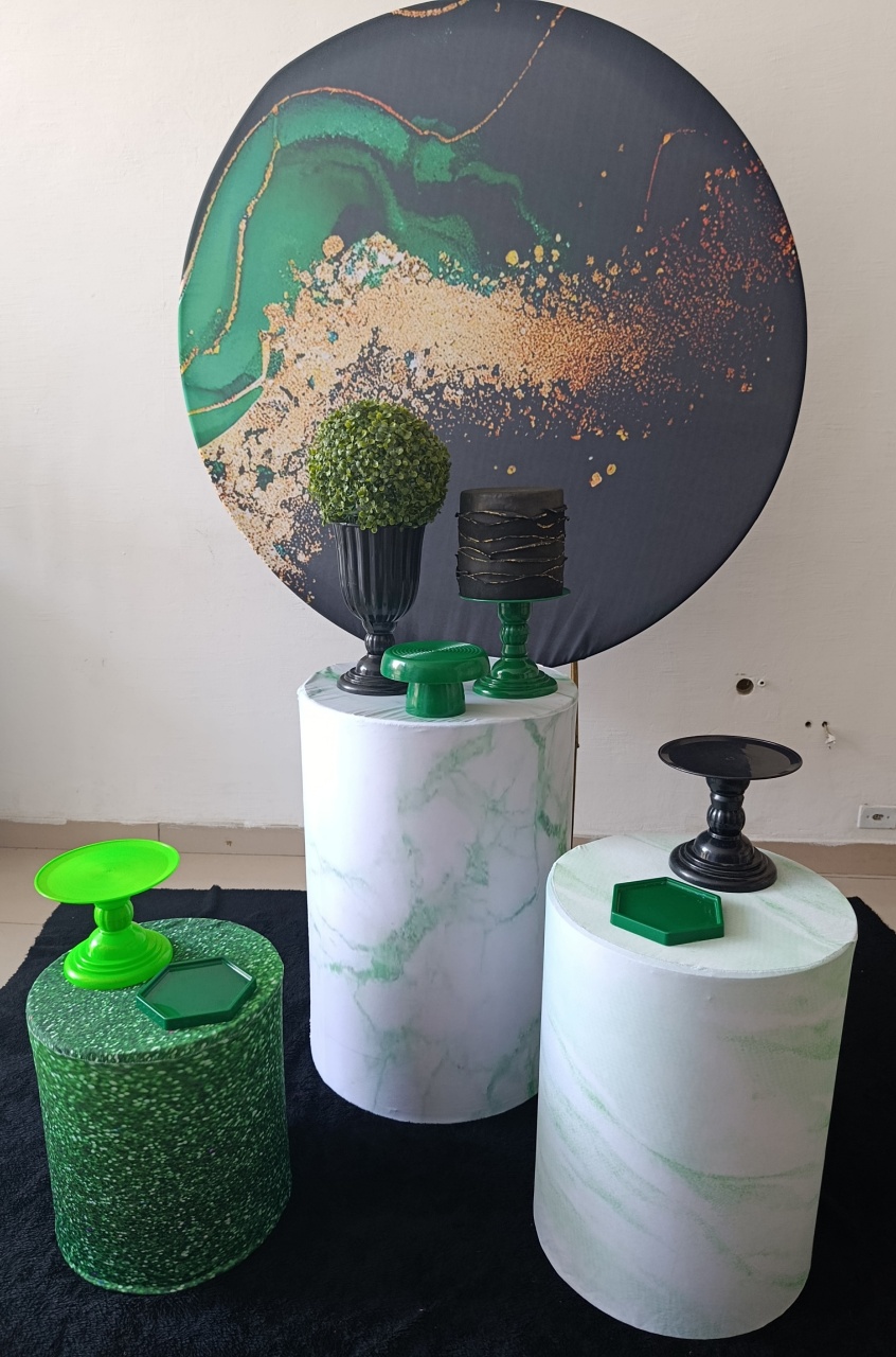 Kit Marmorizado Verde Com Dourado Basic - Kecafestas 