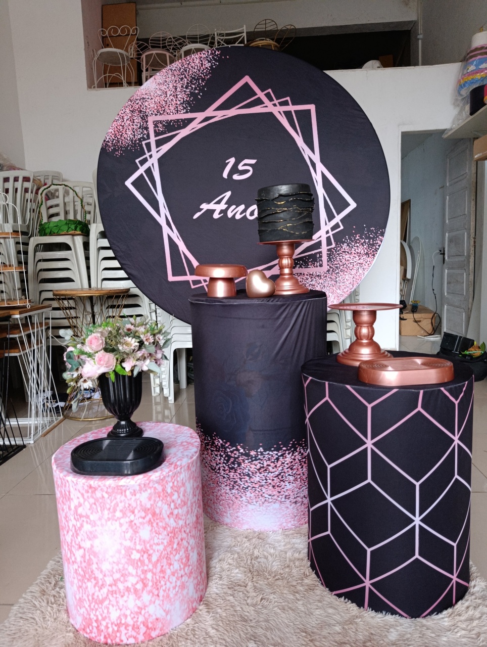 Kit 15 Anos Rose Com Preto Basic - Kecafestas 
