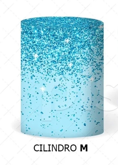 Capa Para Cilindro Glitter Azul Com Branco M - Kecafestas 