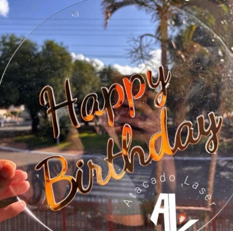 Tag Redonda Acrílico Happy Birthday 40Cm - Kecafestas 