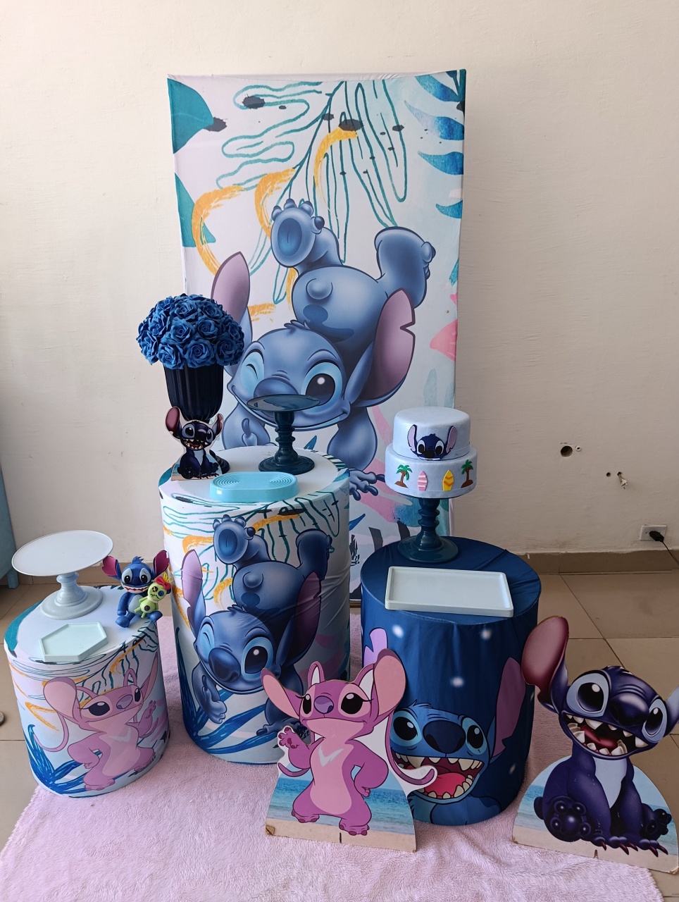 Kit Stitch Azul 2 Painel Quadrado Simples  - Kecafestas 