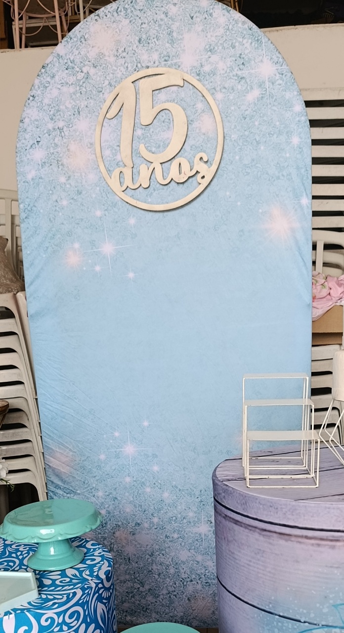 Painel Sublimado Glitter Azul Lateral  - Kecafestas 