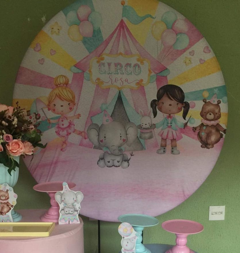 Painel Sublimado Circo Rosa  - Kecafestas 