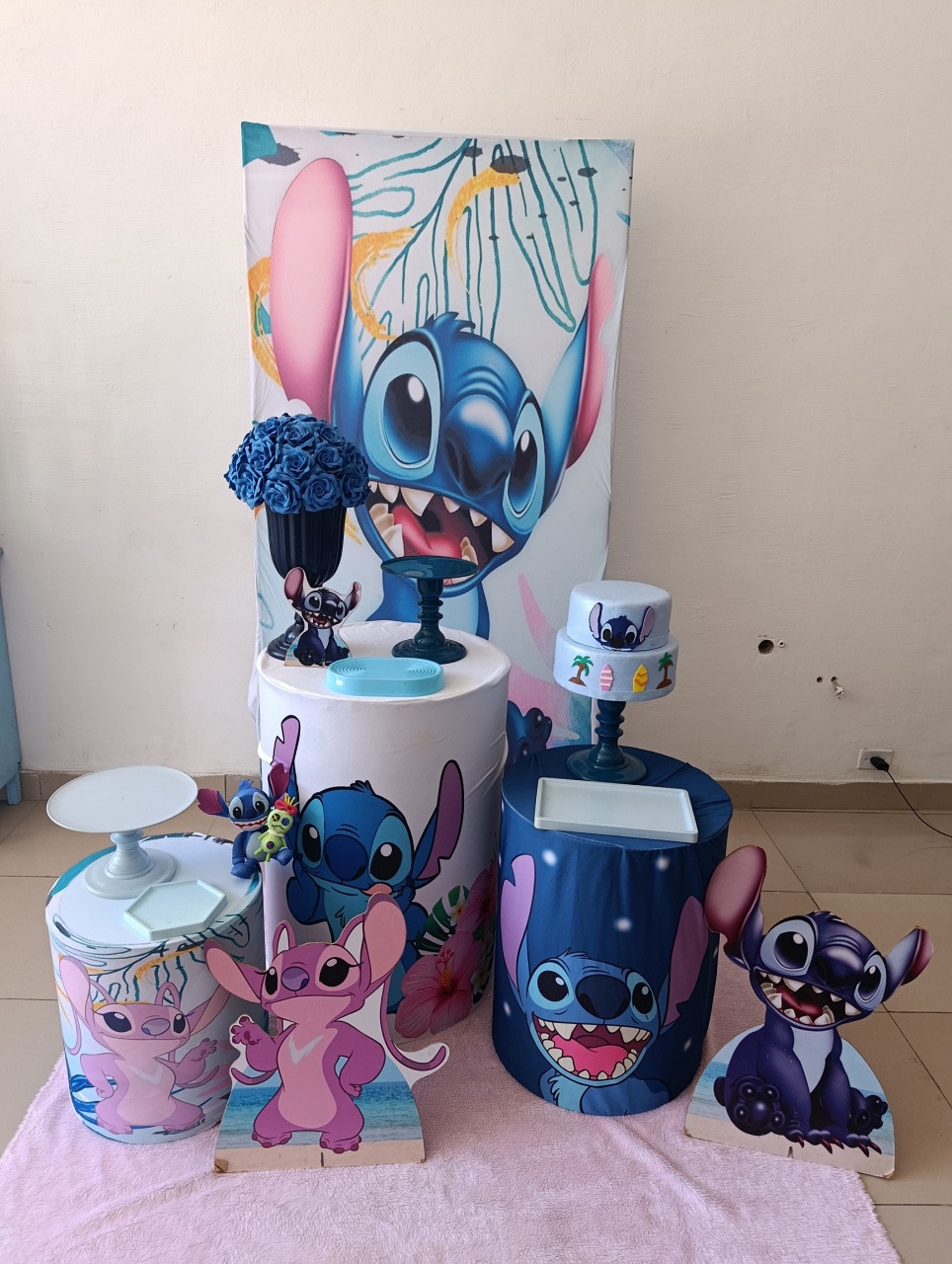 Kit Stitch Azul Painel Quadrado Simples - Kecafestas 