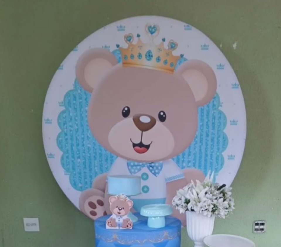Painel Sublimado Ursinho Realeza Azul Bebê - Kecafestas 