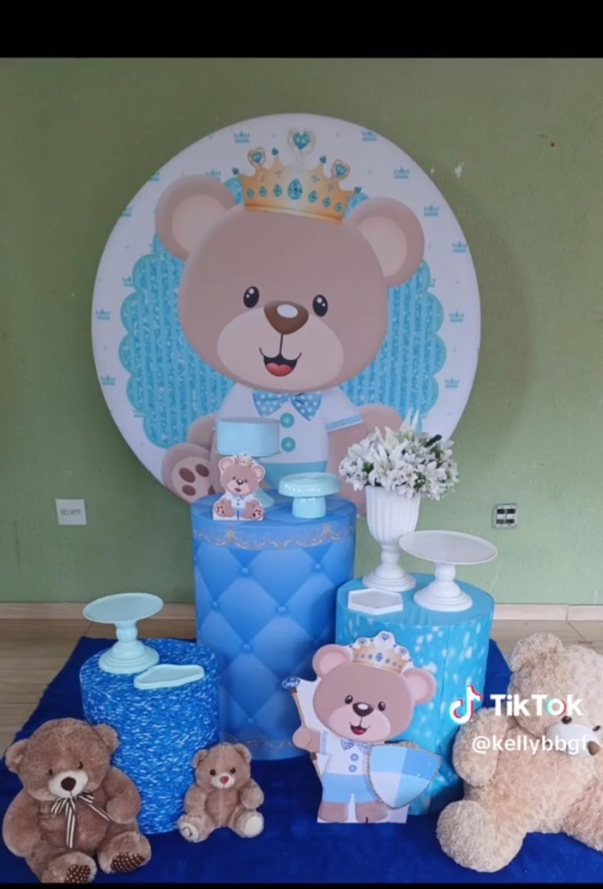 Kit Ursinha Realeza Azul Bebê Basic  - Kecafestas 