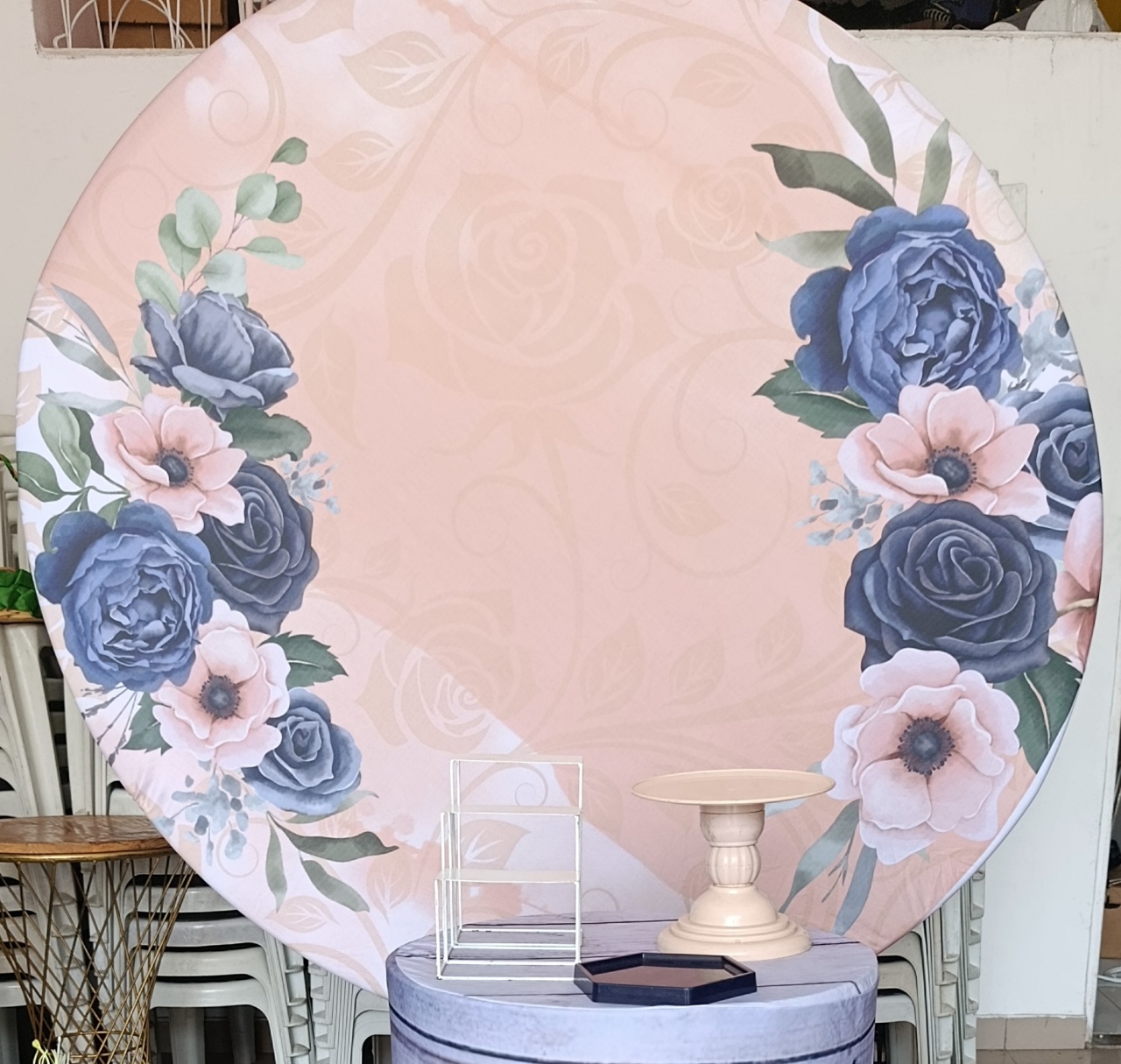 Painel Sublimado Floral Azul  - Kecafestas 