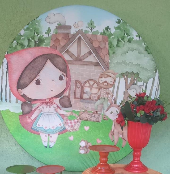 Painel Sublimado Chapeuzinho Vermelho Aquarela  - Kecafestas 