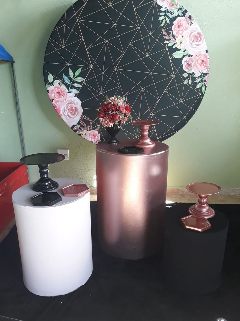 Kit Floral Preto E Rose Basic    - Kecafestas 