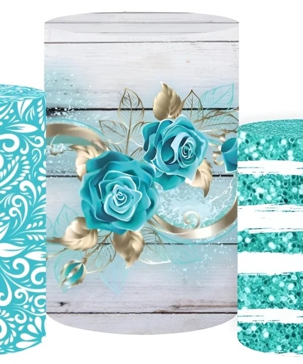 Capa Para Cilindro Floral Azul  G - Kecafestas 