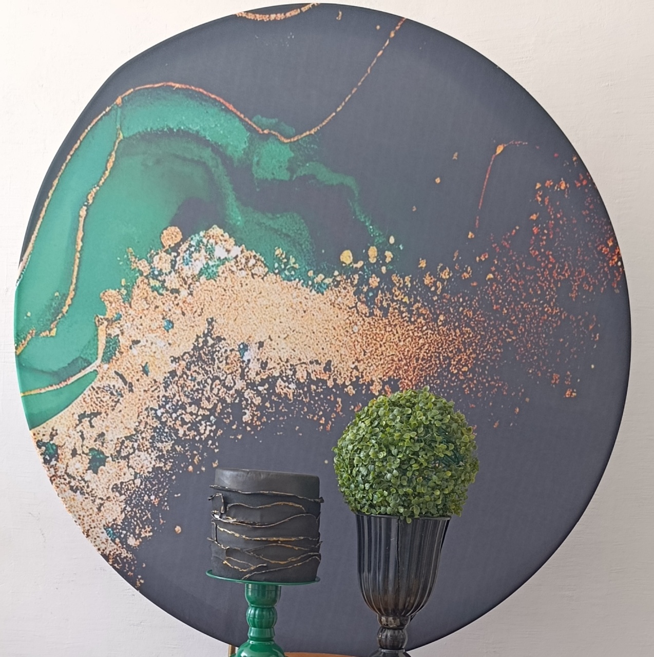 Painel Sublimado Marmorizado Verde E Dourado  - Kecafestas 