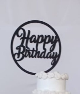 Tag Mdf Círculo Happy Birthday Preto - Kecafestas 