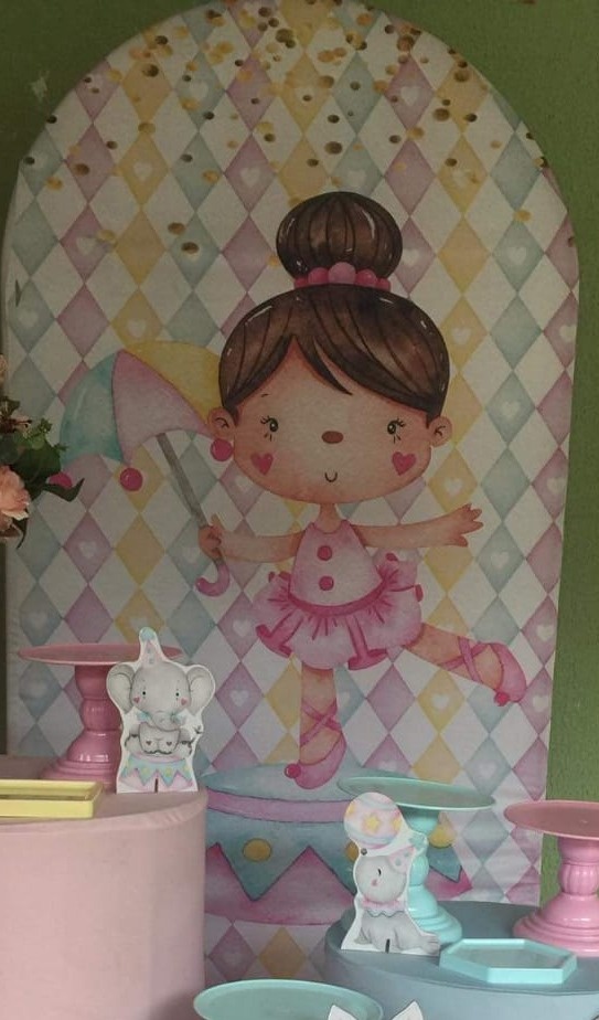 Painel Sublimado Circo Rosa Lateral  - Kecafestas 