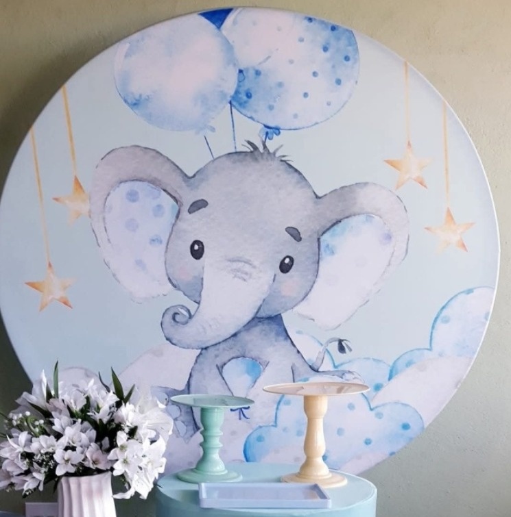 Painel Sublimado Elefantinho Azul - Kecafestas 
