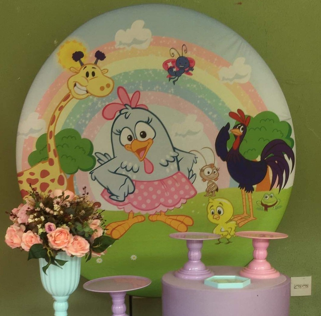 Painel Sublimado Galinha Pintadinha Rosa  - Kecafestas 