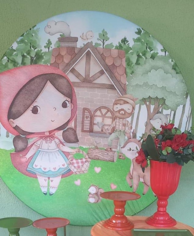 Painel Sublimado Chapeuzinho Vermelho Aquarela  - Kecafestas 