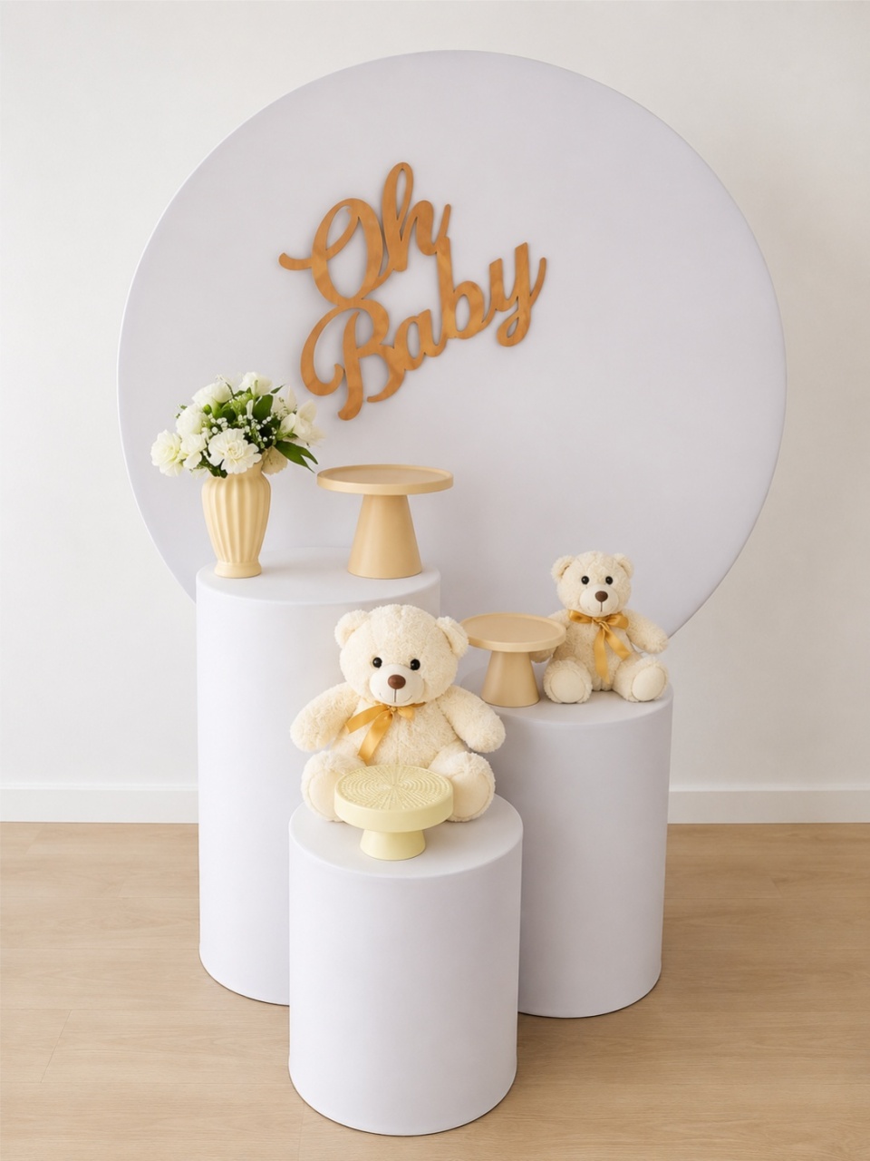 Chá de Bebê Branco E Bege Kit 3 - Dcoração de mãe 