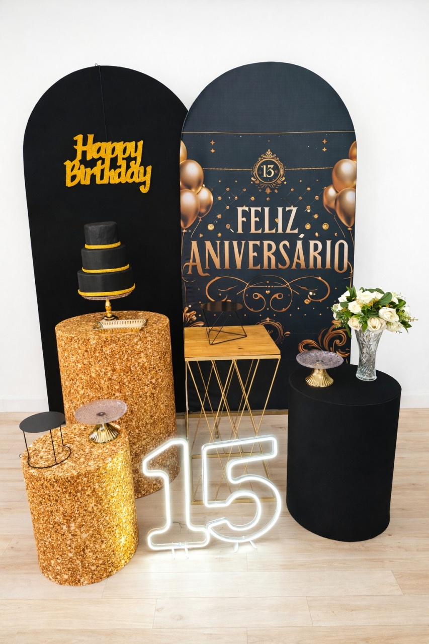 15 Anos Dourado Com Led - Dcoração de mãe 
