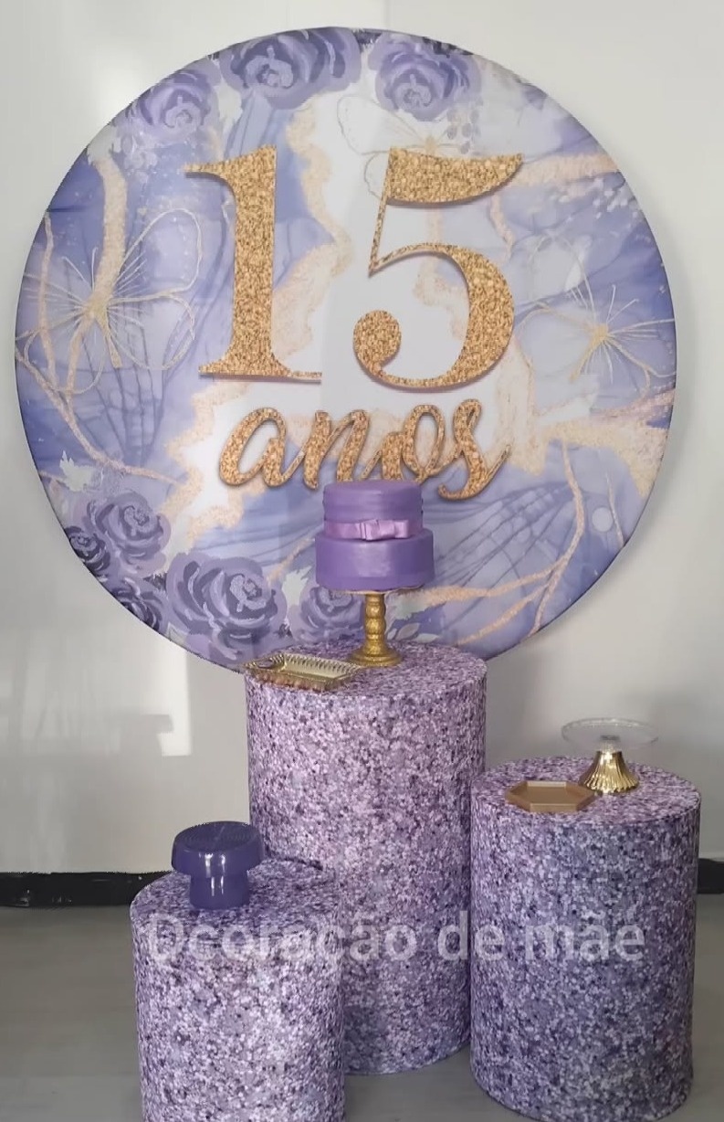  15 Anos Lilás Kit 3 - Dcoração de mãe 