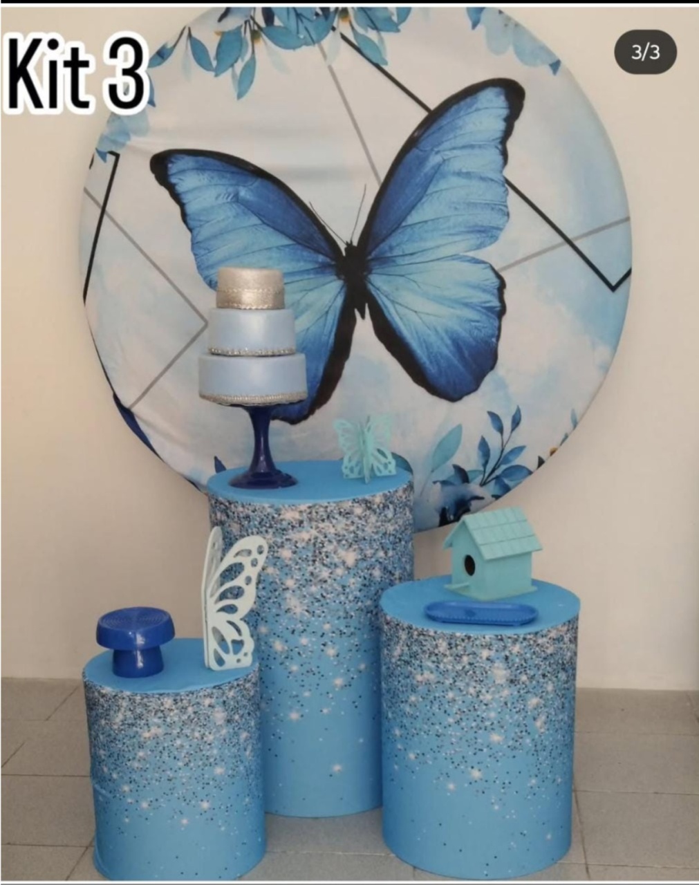 Borboleta Azul Kit 3 - Dcoração de mãe 