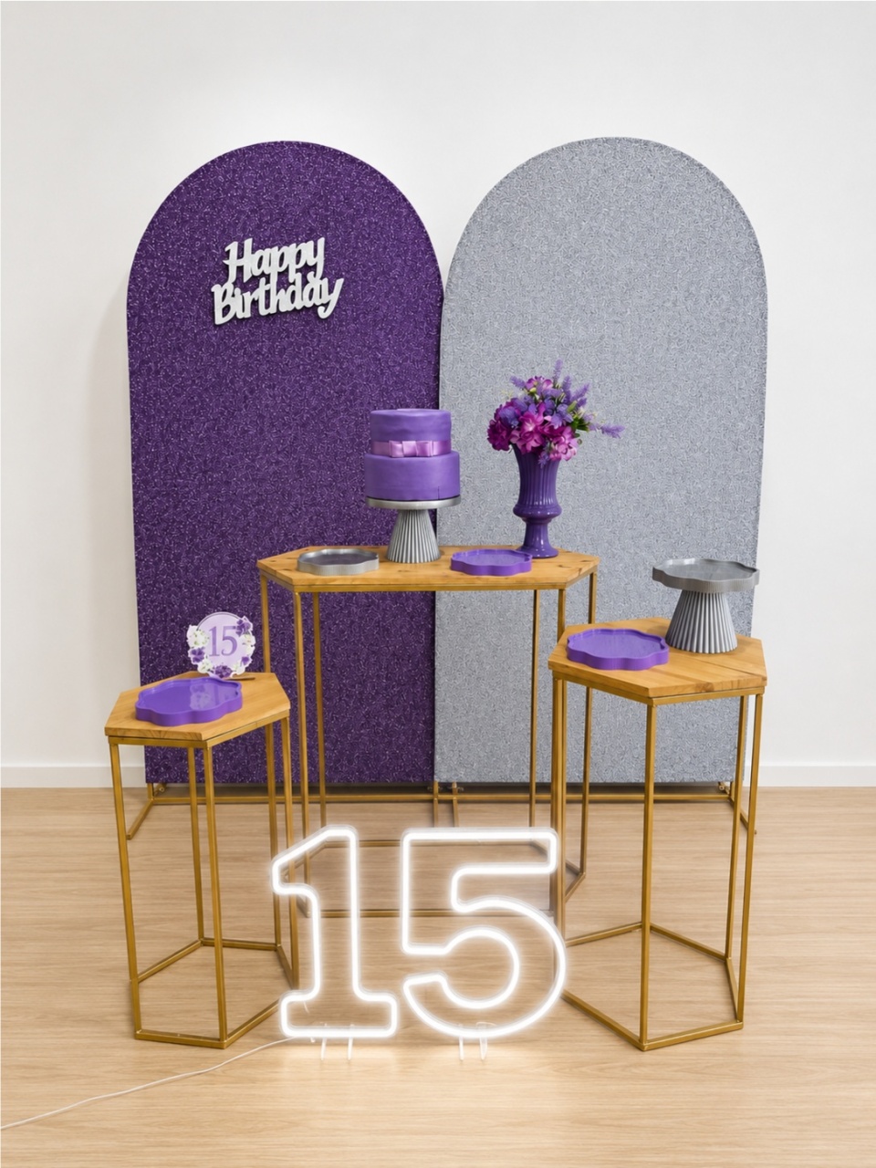 Roxo E Prata Duplo 15 Anos - Dcoração de mãe 