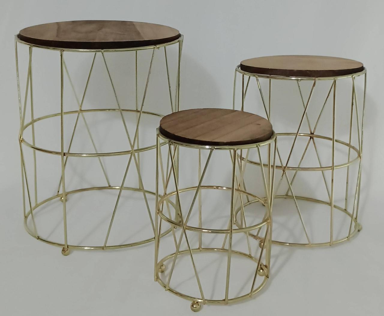 Trio Aramado/Madeira Dourado de Mesa - 3 Peças - Vanessalocações