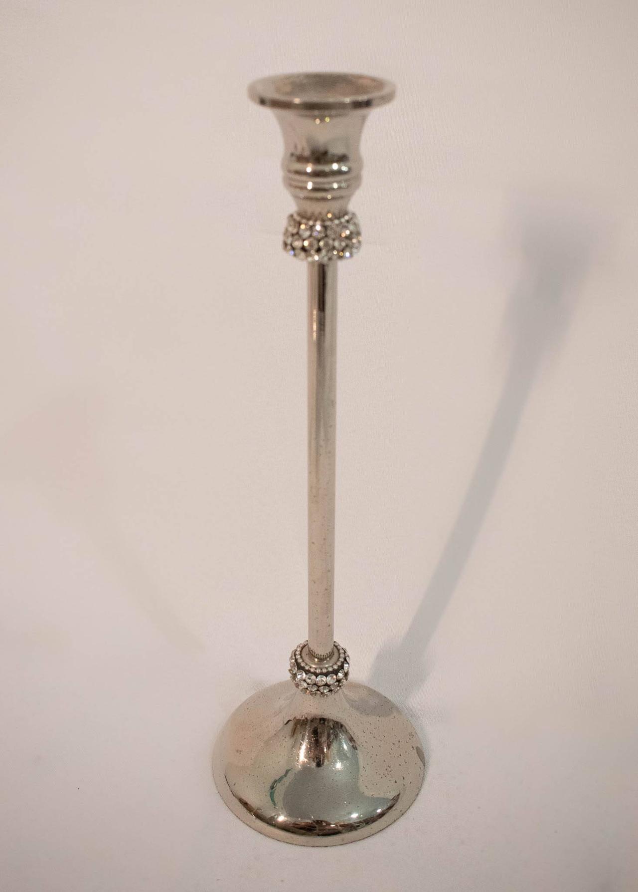 Castiçal de Metal Pedraria Luxo Prata - Vanessalocações