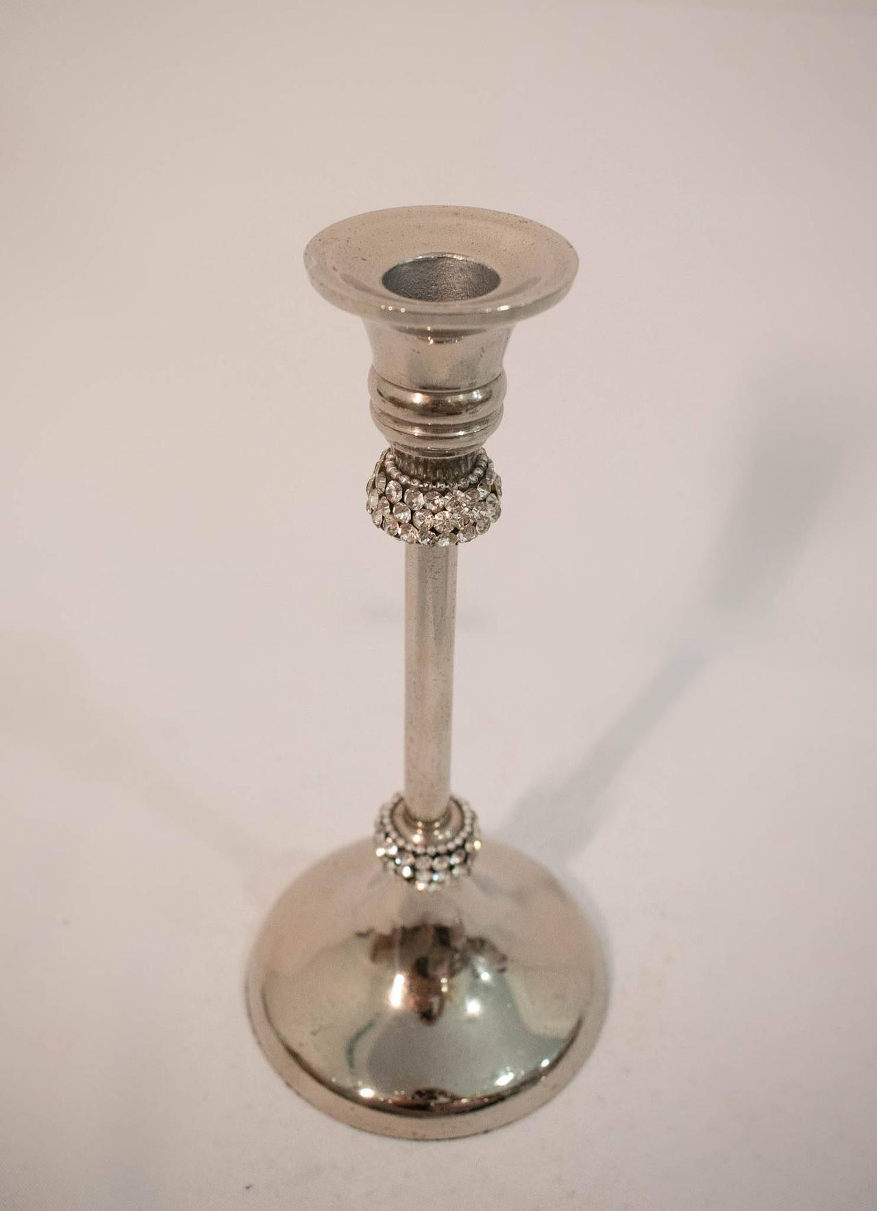 Castiçal de Metal Pedraria M Luxo Prata - Vanessalocações